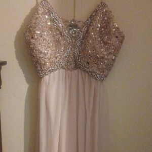Elegant Beaded Evening Gown - Cream